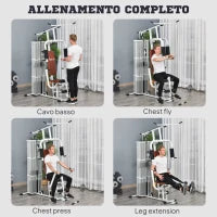 Stazione Fitness Multifunzione per Casa e Palestra con 4 Imbottiture, in Acciaio e PU, 150x110x210 cm, Bianco