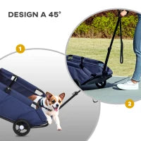 Passeggino per Cani Pieghevole con Borsa e Cuscino, in Acciaio e Tessuto Oxford, 53x45x28 cm, Blu Scuro