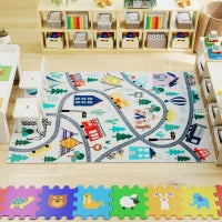 Tappeto con Motivo Paesaggistico a Sfondo Bianco, Tessuto Morbido, Facile da Pulire, 160x120x1cm, Multicolore