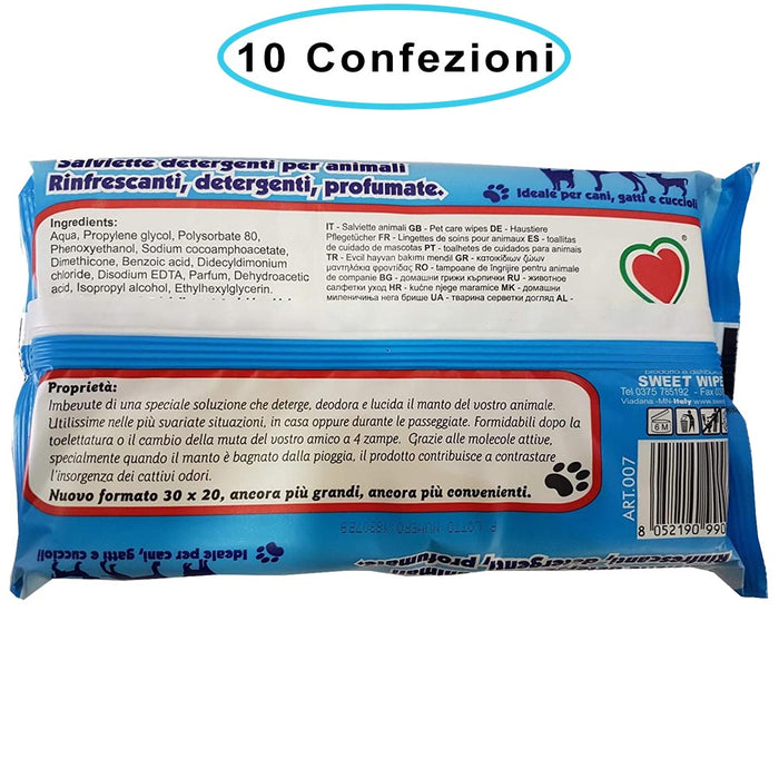 Amore mio salviette detergenti igieniche per cani gatti e cuccioli al talco 10 confezioni da 36 salviette
