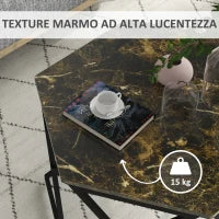 Tavolino da Salotto Moderno con Piano Effetto Marmo e Struttura in MDF e Acciaio, 81x70x51.2 cm, Nero