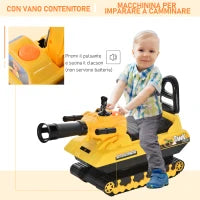 Macchina Cavalcabile per Bambini con Cannone Spara Palline e Vano Contenitore, Carro Armato per Bambini 3+Anni, 68x24x41.5cm, Giallo