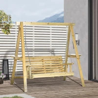 Dondolo da Giardino a 2 Posti in Legno con Altezza Regolabile, 196 x 120 x 171 cm, Legno naturale