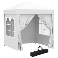 Gazebo Pieghevole Pop Up 2x2 m con 4 Pareti Rimovibili in Poliestere e Acciaio, Bianco