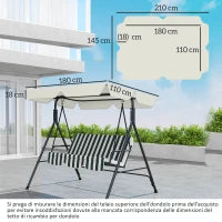 Tetto di Ricambio per Dondolo 3 Posti Impermeabile in Tessuto Oxford Bianco Crema, 210x145 cm