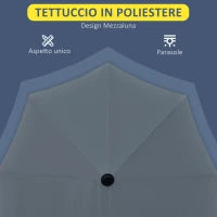 Ombrellone Semicircolare con Manovella e Tettuccio Anti UV, 200x190x240 cm, Grigio