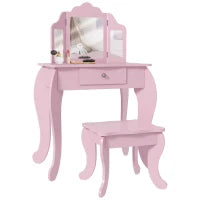 Tavolo da Trucco per Bambini con Sgabello e Specchio Regolabile Tavolo per Ragazze da 3-6 Anni con Cassetto, Rosa
