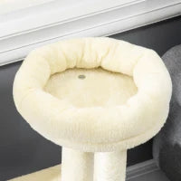 Albero Tiragraffi per Gatti con Tappetino e Pali in Sisal, Casetta Sfoderabile e Lettino, 60x30x83cm, Beige