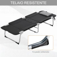 Letto da Campeggio, Brandina Pieghevole e Imbottita con Cuscino, Nero 183 x 66 x 33cm