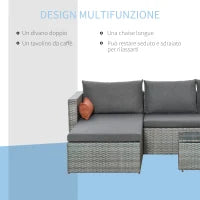 Mobili da Giardino Set 3 Pezzi in Rattan PE con 2 Divani e Tavolino da Caffè, Grigio
