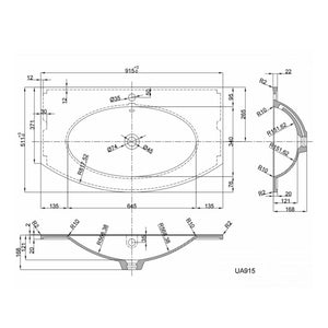Lavabo ad incasso in mineral marmo cm 91x51 cm curvo per mobile bagno *** confezione 1