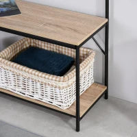 Appendiabiti con Panca e Scarpiera in Stile Industriale, Mobile per Ingresso Vintage in Legno e Acciaio Nero