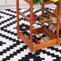 Carrello da Cucina Multiuso in Legno di Pino 74 x 37 x 76cm Marrone Chiaro