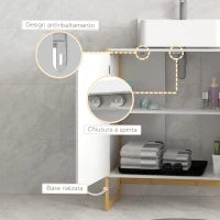 Mobile Sottolavabo Bagno con 2 Ante a Pressione in Bambù e MDF con Intaglio a U, 70x33x79.5cm, Bianco