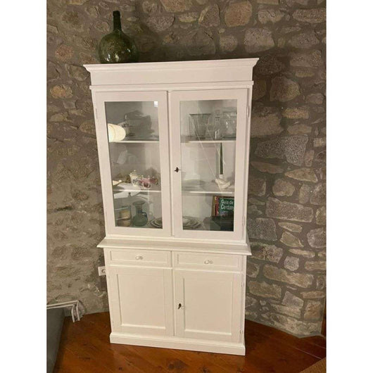 Cristalliera 4 ante 2 cassetti arte povera in legno massello e mdf con rifinitura in bianco 105 x 42 x 205 H