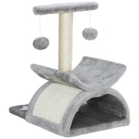 Albero Tiragraffi per Gatti in Peluche con Palo in Sisal, Cuccia e 2 Palline, 40x30x43cm, Grigio