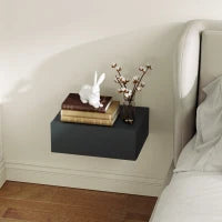 Comodino Sospeso Moderno con Cassetto, in Legno, 40x30x15 cm, Nero