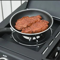 Barbecue a Gas con Coperchio, 4 Bruciatori da 11.6kW, Fornello, Mensola e 2 Ruote, 110x50x100cm Nero