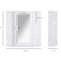 homcom Specchio Bagno Contenitore, Armadietto Bagno con Specchio, Anta Centrale e Mensole in Legno Bianco (66 x 17 x 63 cm)