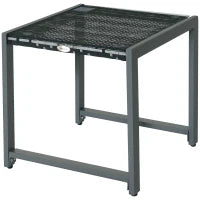 Tavolino da Caffè da Giardino Piano in Vetro Temperato in Rattan Alluminio 50 x 49,5 x 50 cm