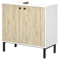 kleankin Mobile Bagno Sotto Lavabo a 2 Ante con Ripiano Interno in Truciolato e Acciaio, 60x30x60 cm, Bianco e Rovere