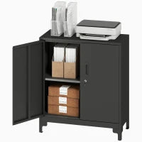 Armadietto da ufficio in metallo, porte chiudibili, cassettiera da ufficio, design a due livelli, Nero