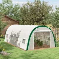 Serra da Giardino a Tunnel 18 m² con 8 finestre, Porta con Zip Arrotolabile, Acciaio zincato, Telo PE, 6L x 3l x 2H m, Bianco