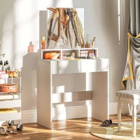 Tavolo da trucco con specchio, tavolo da trucco con 2 cassetti e 3 scomparti, stile moderno, 75 x 38 x 135 cm, bianco