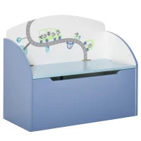 Panca Contenitore Portagiochi 2 in 1 in Legno, Cassapanca con Schienale per Bambini da 3-6 Anni, 60x30x50 cm, Blu