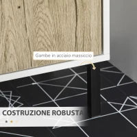 kleankin Mobile Bagno Sotto Lavabo a 2 Ante con Ripiano Interno in Truciolato e Acciaio, 60x30x60 cm, Bianco e Rovere