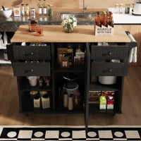 Isola cucina moderna, con spazio di conservazione multifunzionale, 127x46x91,5 cm, Nero