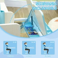 Set Scrivania e Sedia per Bambini da 3 Anni Regolabile, Tavolo Inclinabile a 60° con Cassetto e Ripiani, Blu