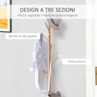 Panca con Appendiabiti da Ingresso, Attaccapanni da Terra in Bambù, Panca da Ingresso Bianca, Design, anche per Camera da Letto, 40x30x180cm, Bianco Legno