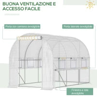 Serra per Orto 3x2x2m in Acciaio e Copertura PE, Porte con Zip e Finestre a Rete, Bianca