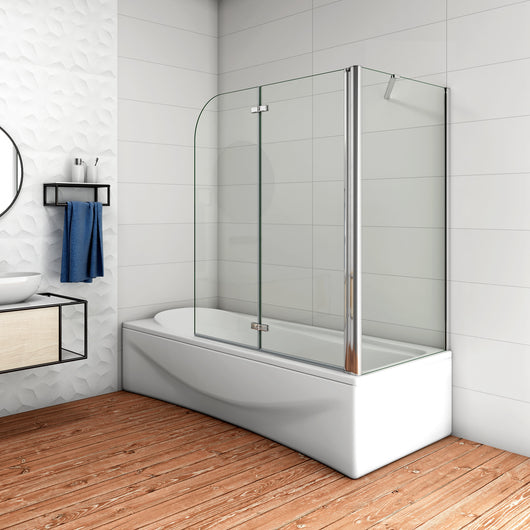 110x140cm Parete Doccia Sopravasca Angolare 2 Ante Pieghevoli con Parete Laterale 60 cm Vetro Temperato 6 mm Trasparente Anticalcare Cromato Lucido