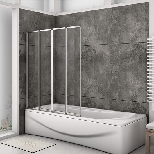 100x140 cm Sopravasca Parete Per Vasca Pieghevole a Libro Vetro 4 mm Temperato Trasparente Da 4 Antine Telai Cromati Lucidi