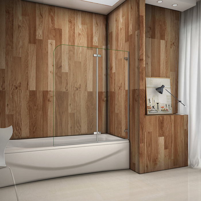 100x140 cm Sopravasca Parete Doccia Per Vasca Due Ante Pieghevoli in Vetro Temperato Trasparente 5mm Senza Telaio a Muro Cromo Lucido