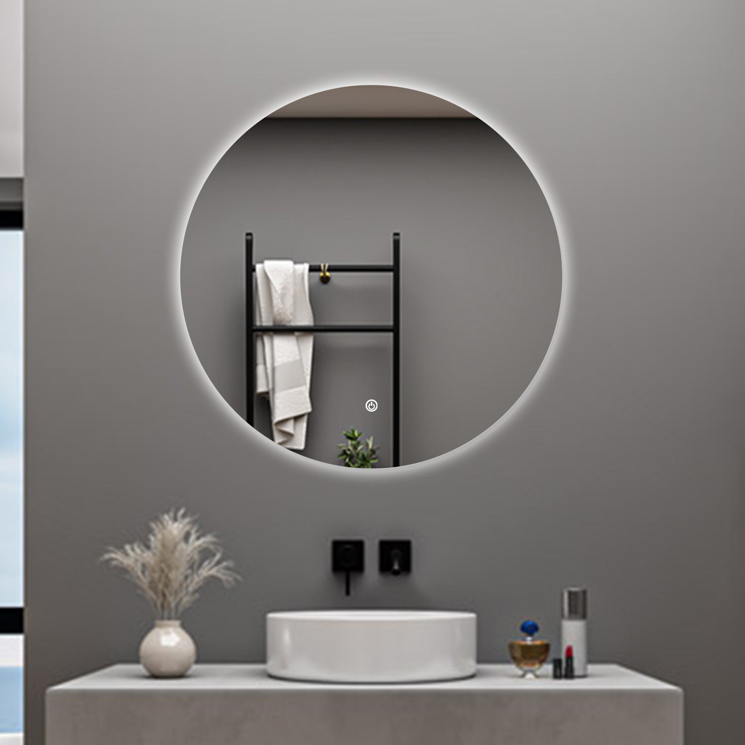 AICA Specchio da bagno 100 x 100 cm, antiappannamento, dimmerabile, interruttore touch, Funzione Memoria