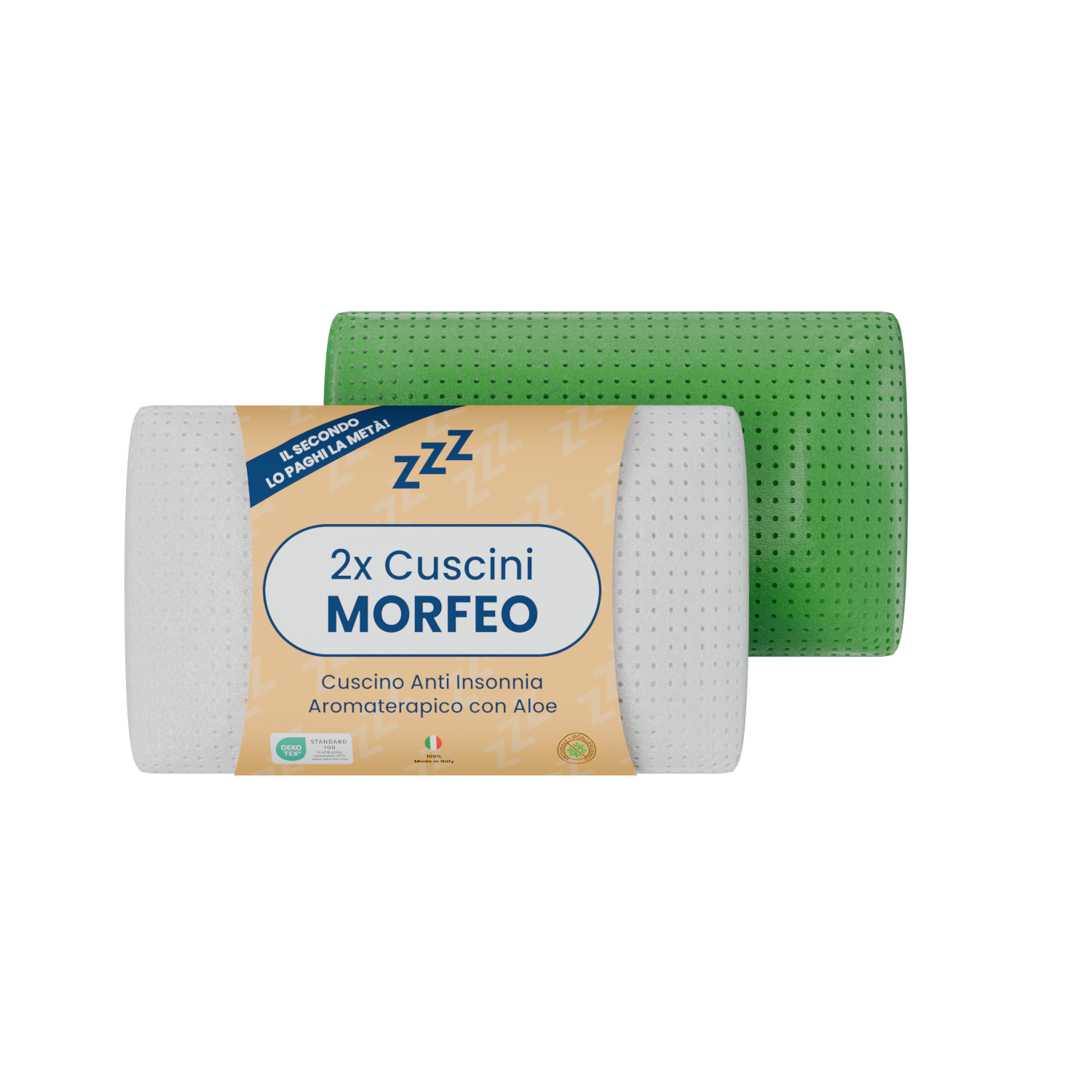 Coppia | Cuscino Anti-Insonnia Aromaterapico con Aloe Rinfrescante - Morfeo - 72x42x52cm