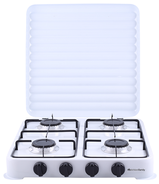 Melchioni Family Fornello a Gas Modello MINERVA NEW Quattro Fuochi Colore Bianco per Utilizzo Esterno con Griglia e Fuochi Rimovibili e Coperchio