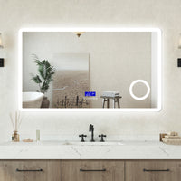 Specchio bagno Rettangolare 100x60cm Led Con 3 Luci + 3X Lente d'ingrandimento + Bluetooth + Antiappannamento