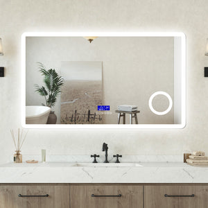 Specchio bagno Rettangolare 100x60cm Led Con 3 Luci + 3X Lente d'ingrandimento + Bluetooth + Antiappannamento