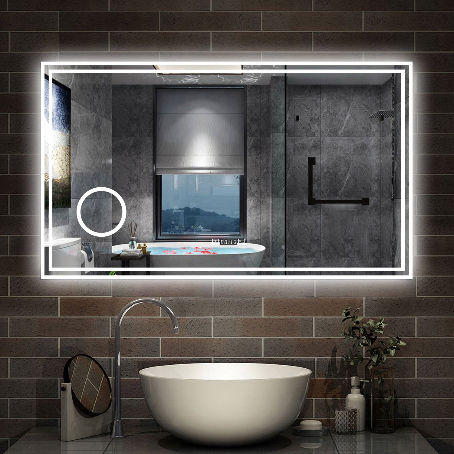 120 x 70 cm,AICA Specchio da Bagno LED con Luce, 3 Colori Regolabili,Ingrandimento, orologio,memoria, antiappannamento,CRI>90,autospegnimento