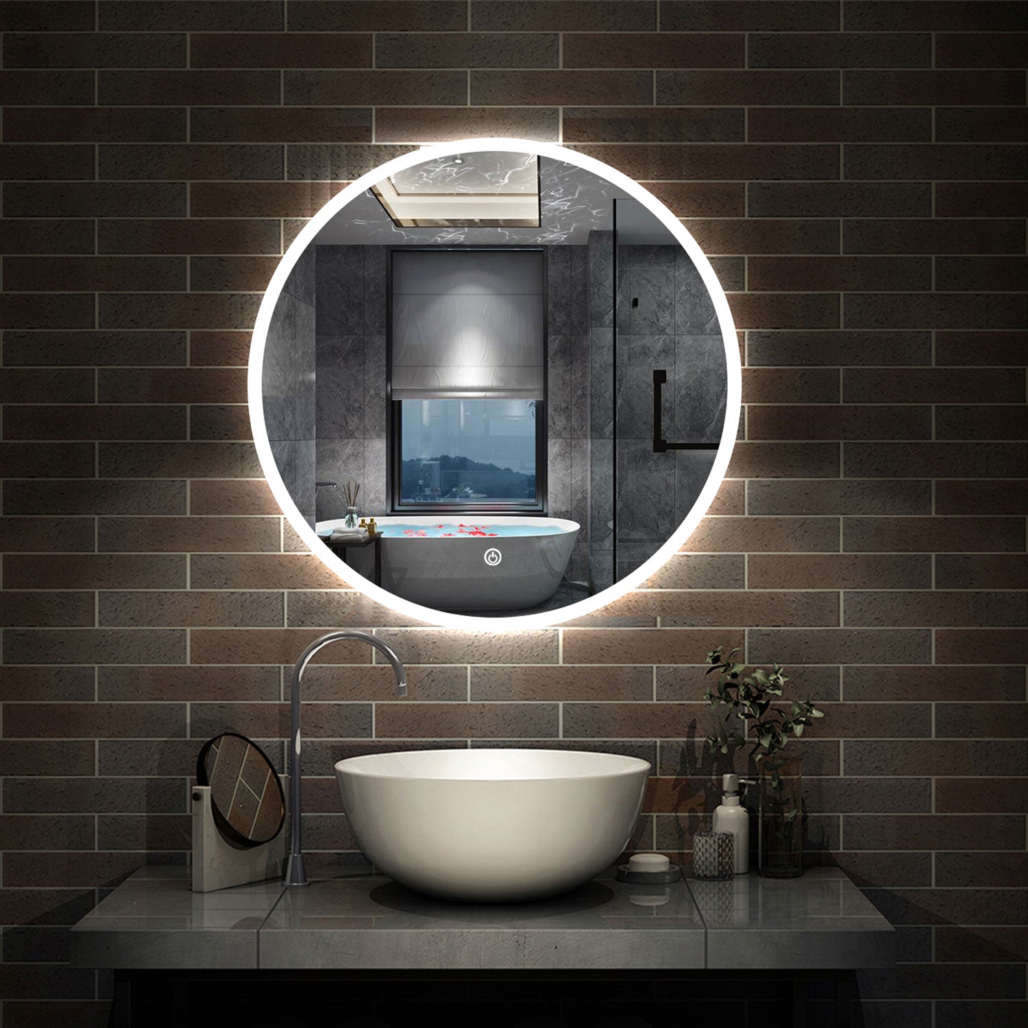 specchio 80 cm rotondo con luce led antiappannamento e touch