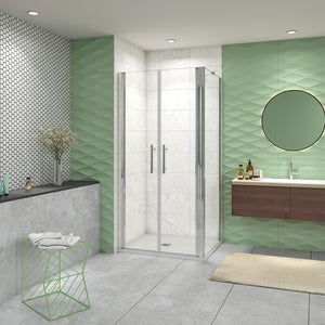 185 cm Box Doccia Angolare Porta Battente Saloon 120 cm Parete Fissa 90 cm Vetro da 6 mm Temperato Anticalcare Barra Stabilizzatrice 45 cm Cromo Lucido