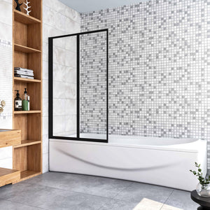 Sopravasca 90x140 cm Parete Doccia per Vasca 2 Antine Pieghevoli a Libro Vetro Temperato Trasparente Da 4 mm Profilo Nero Opaco