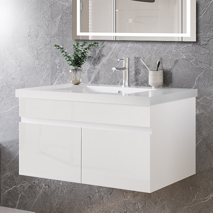 Mobile bagno sospeso con lavabo da incasso 79 cm,bianco, 2 ante.