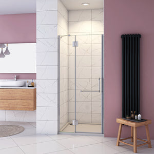 100x190 cm Porta Doccia Per Nicchia Apertura Battente in Vetro 8 mm Temperato Trasparente Anticalcare e Maniglione Porta Asciugamani Barra Stabilizzatrice