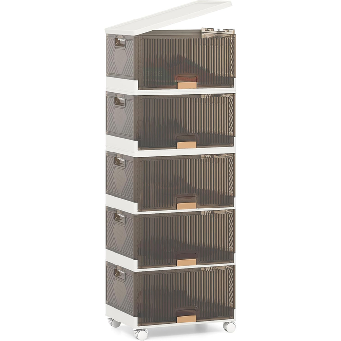 Grande organizer per casa con porte scorrevoli, Scatole pieghevoli per scarpe con ruote staccabili Bianco-Cassettiere