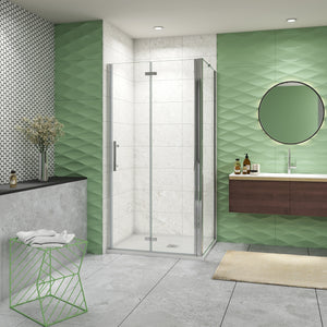 185 cm Box Doccia Angolare Porta Battente Pieghevole 120 cm Parete Fissa 90 cm Vetro da 6 mm Temperato Anticalcare Barra Stabilizzatrice 45 cm Cromo Lucido